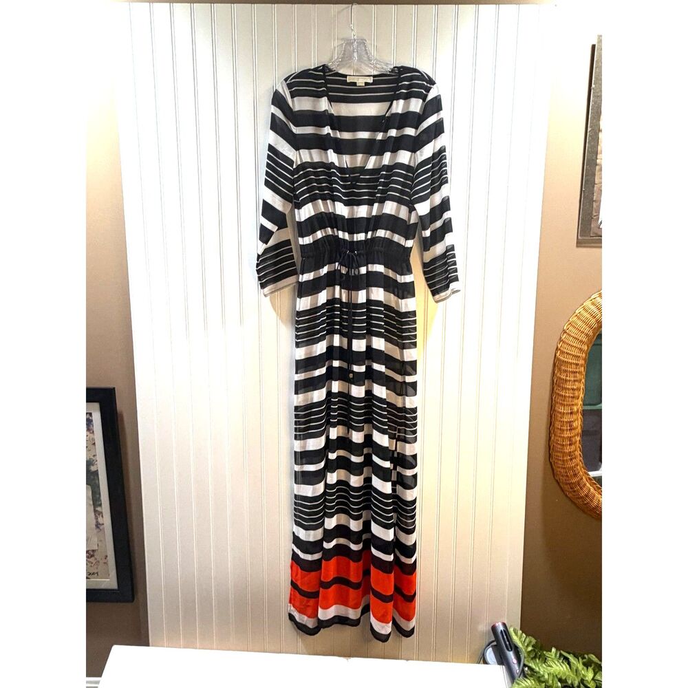 Michael Kors Sheer Maxi Beach Cover Up Navy, white, orange luxuary, Resort M
